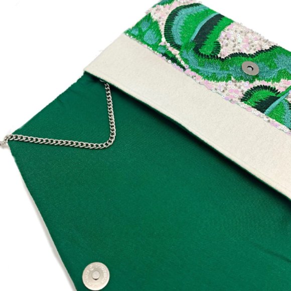 Tropical Leaf Seed Bead Sequin Crossbody Chain Clutch Boho Handbag - Picture 4 of 7